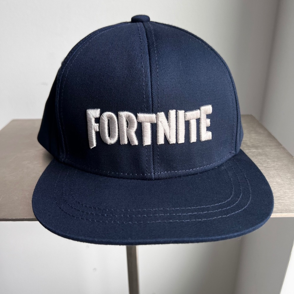 Fortnite Hat Navy Blue Snapback Logo Embroidered Building Icons Flat Brim OSFM